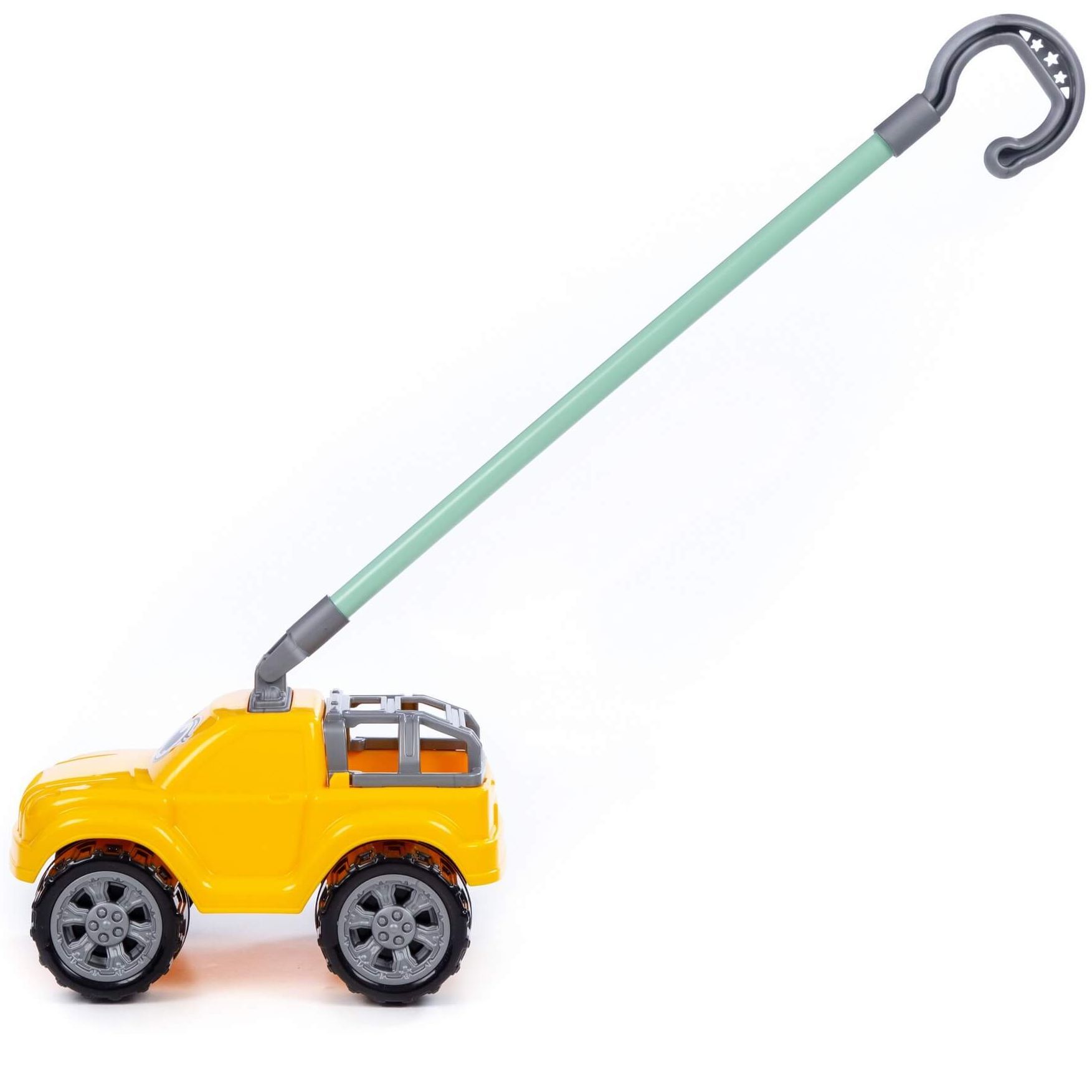 Игрушка-каталка машинка с глазками Боби с ручкой высота хвата 40 см джип желтый