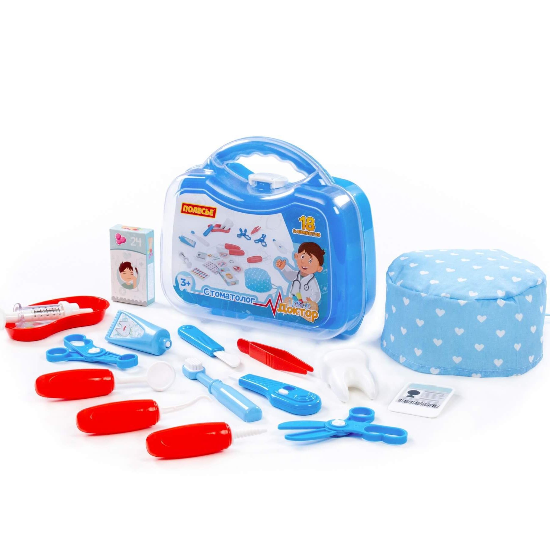 Детский набор доктора стоматолога зубного врача с шапочной и в чемоданчике малом