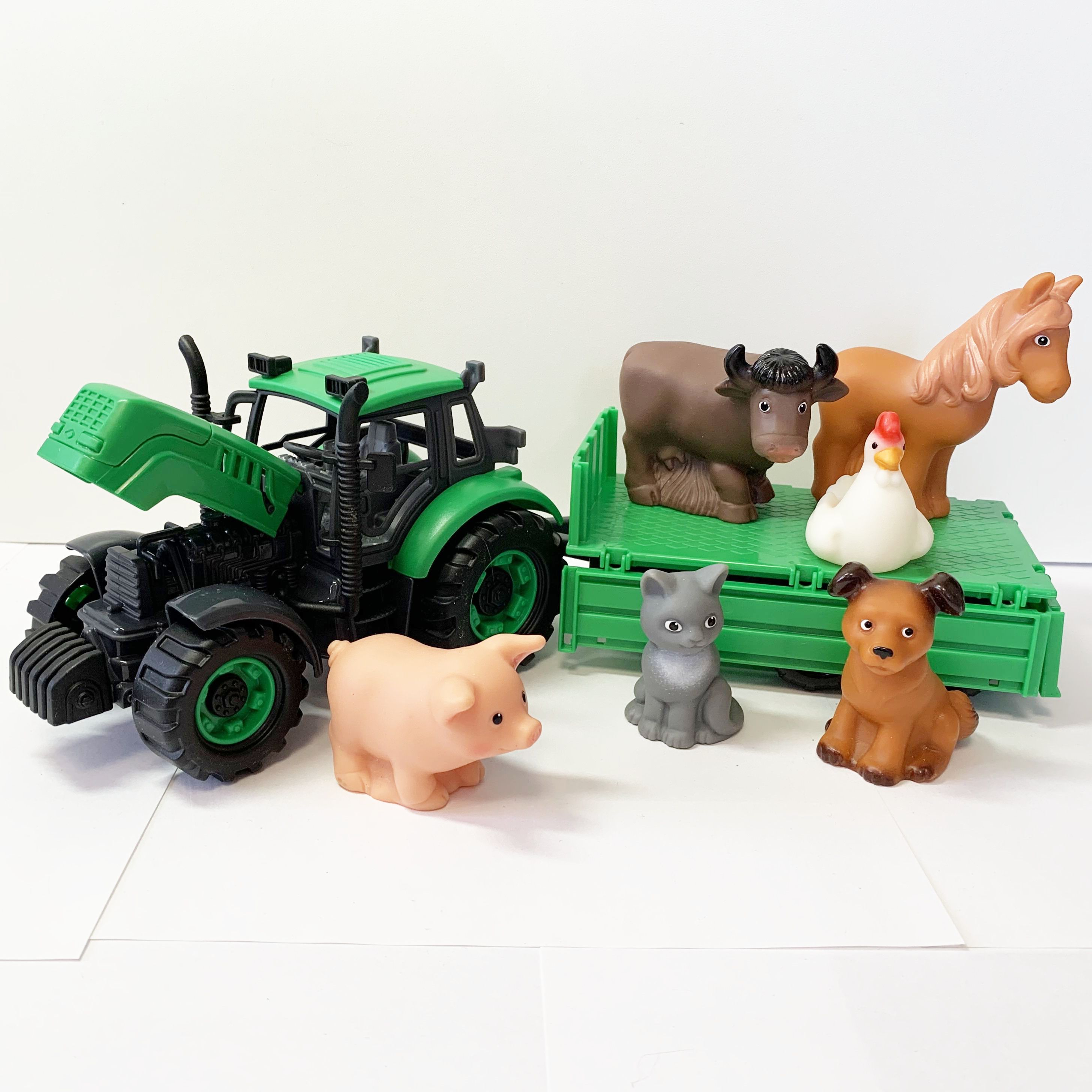 Набор 2 в 1: инерционный трактор с прицепом и 6 фигурок домашних животных