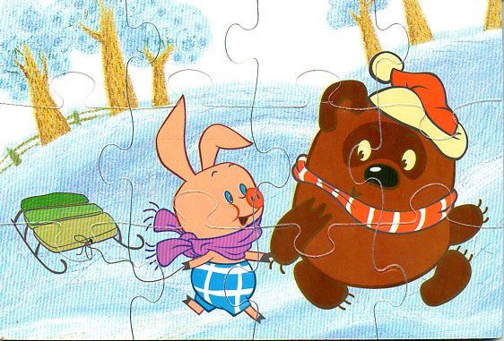 Пазлы герои мультфильмов Винни Пух, Пятачок.