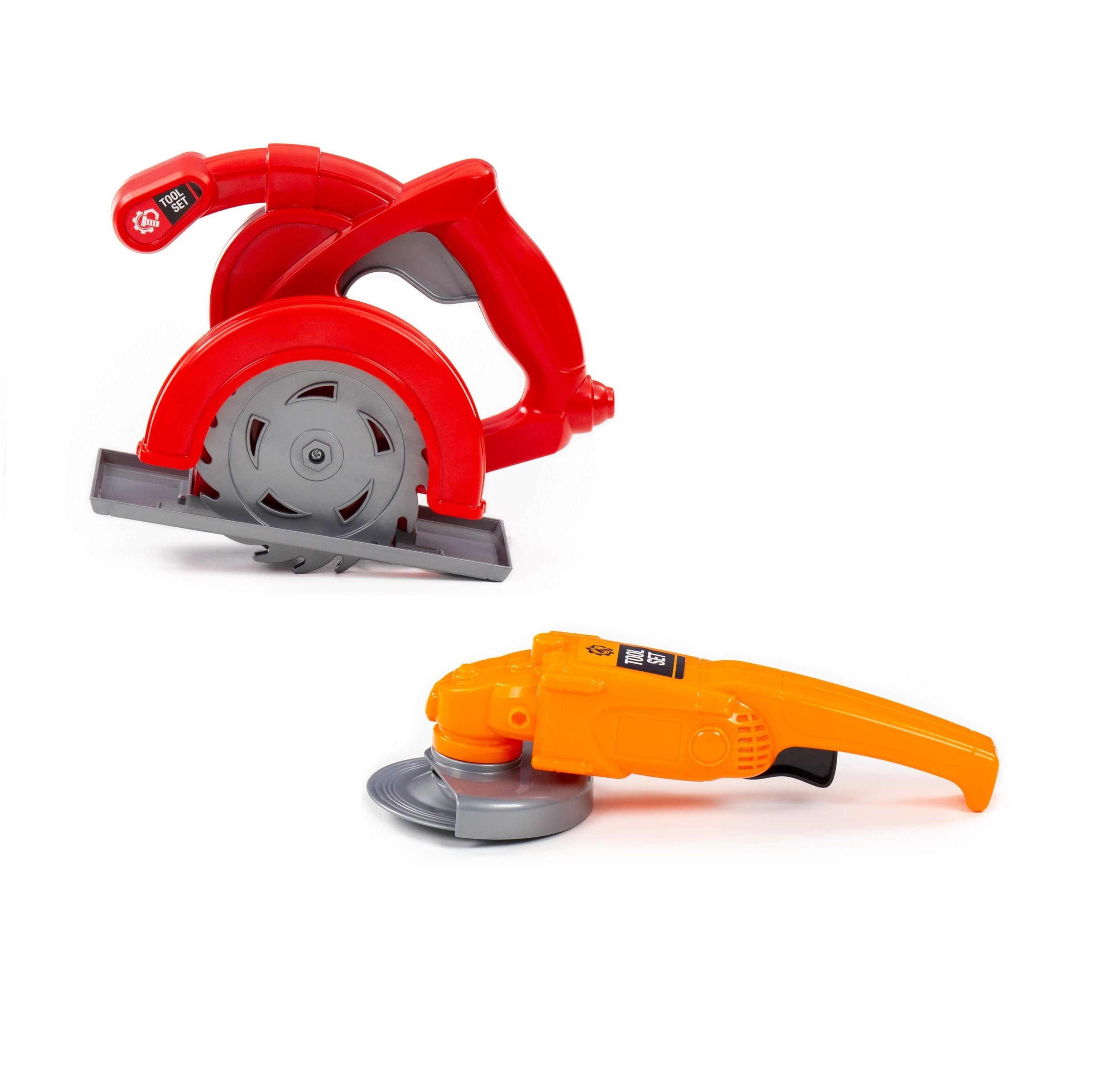 Набор 2-х игрушечных инструментов для малышей с механическим вращением - "болгарка" и циркулярная пила