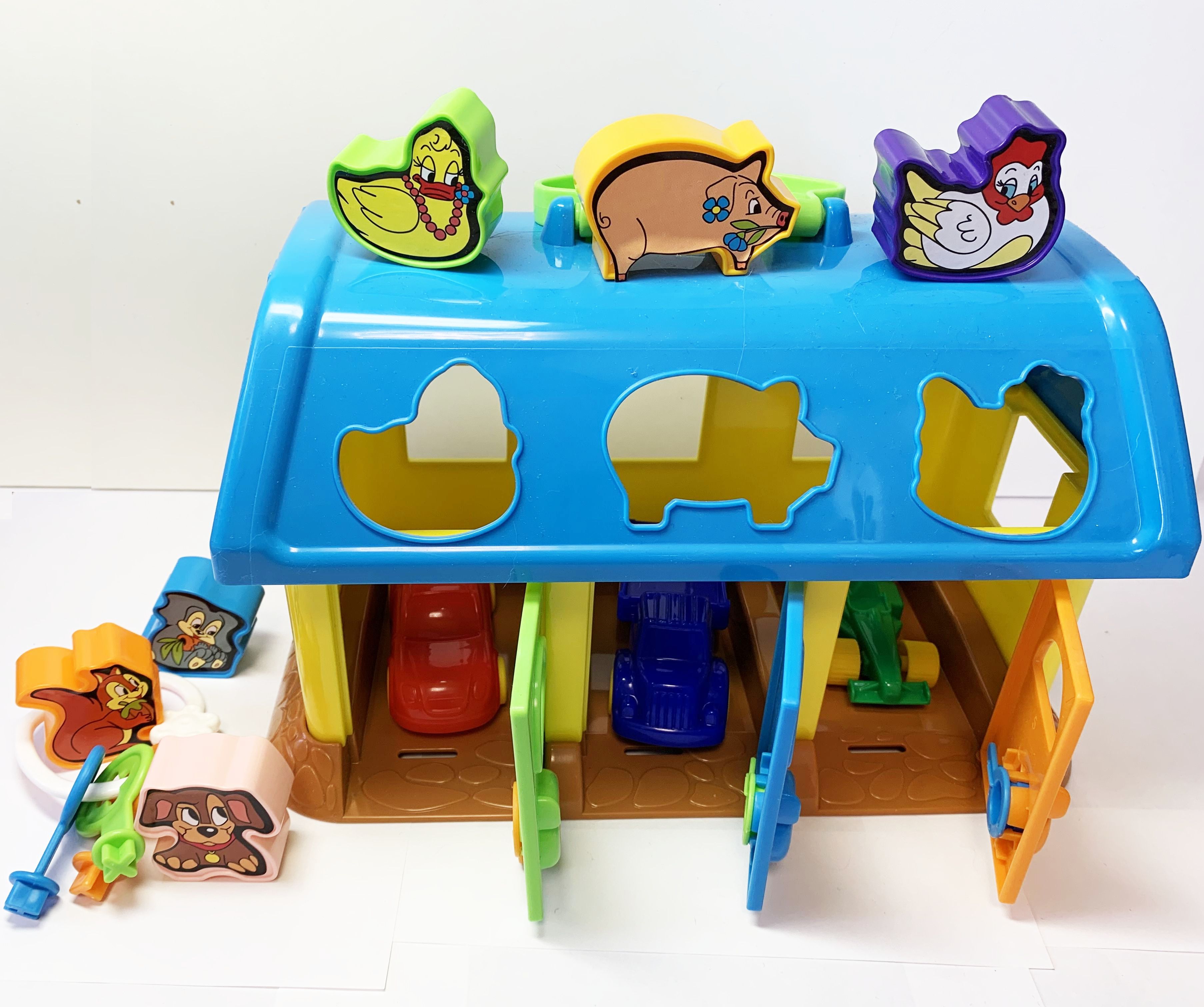 Набор 2 в 1- гараж с 3-мя машинками и домик сортер Полесье