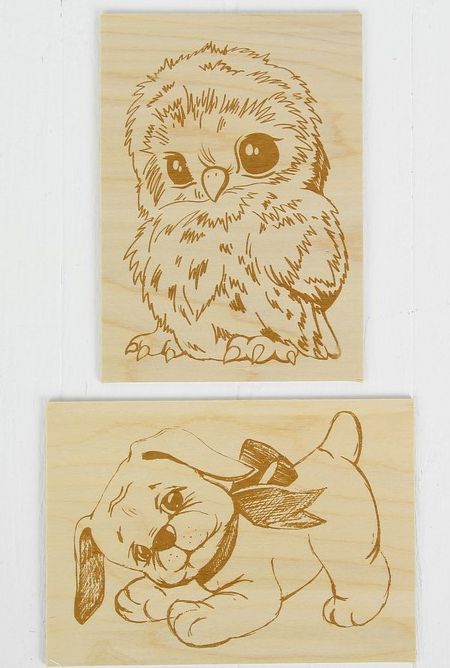 Доски для выжигания «Совёнок и щенок»