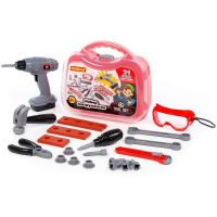 Набор игрушечных инструментов Полесье 20 эл. с дрелью с механическим вращением сверла в чемодане юного мастера
