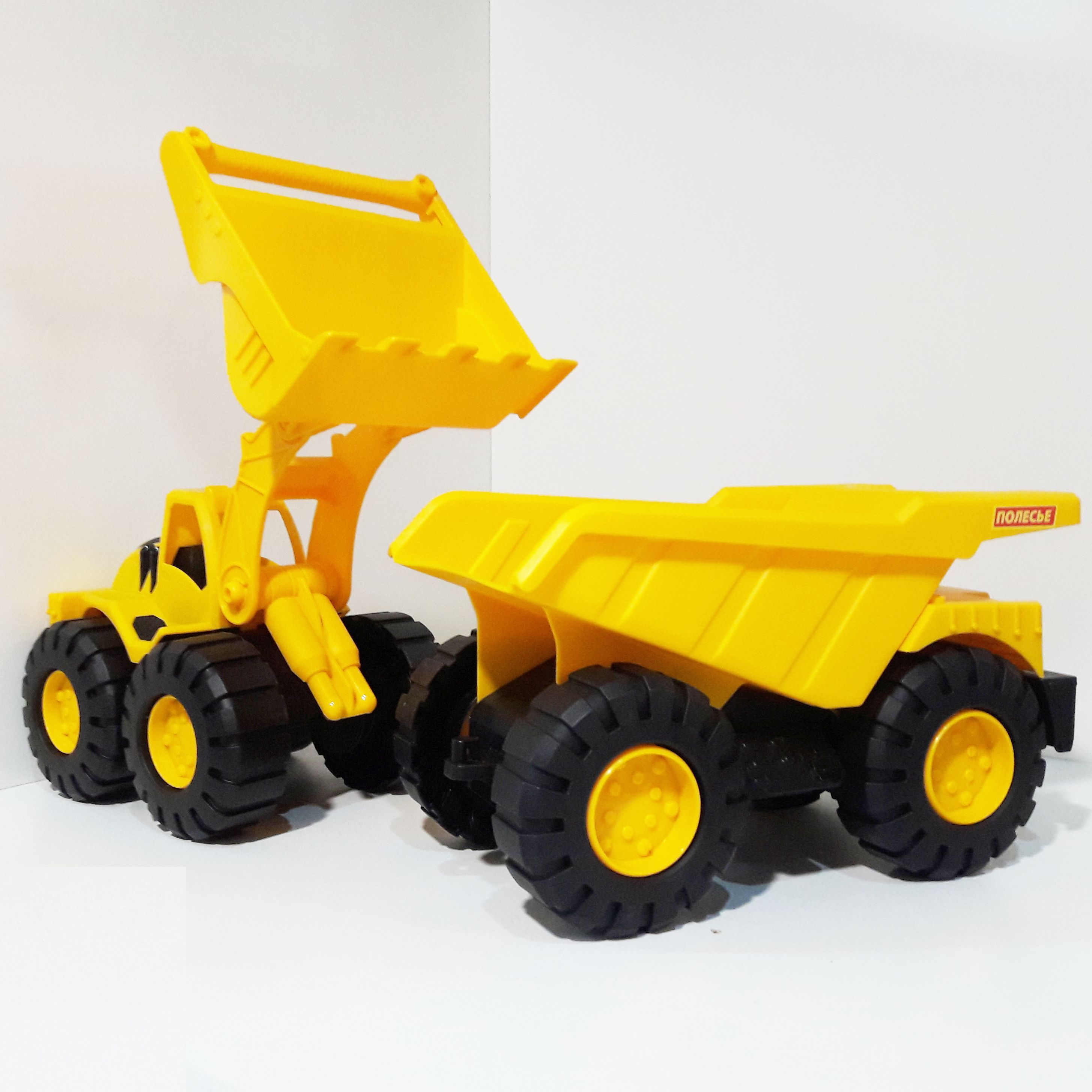 Набор 2-х машин "Строительная техника" для песочницы 26 см  Полесье  самосвал, трактор бульдозер колесный