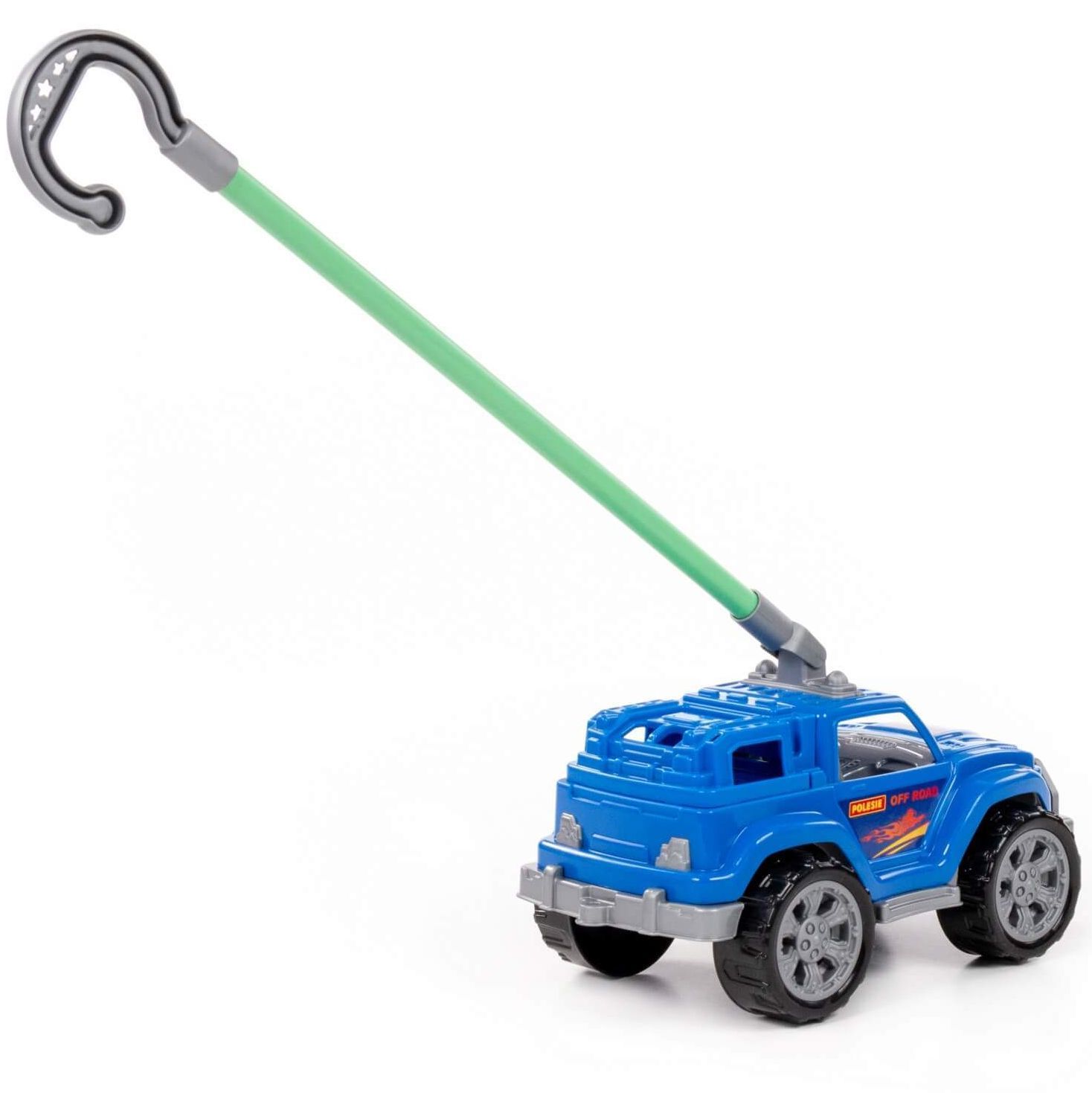 Игрушка-каталка с ручкой высота хвата 43 см машинка джип голубой