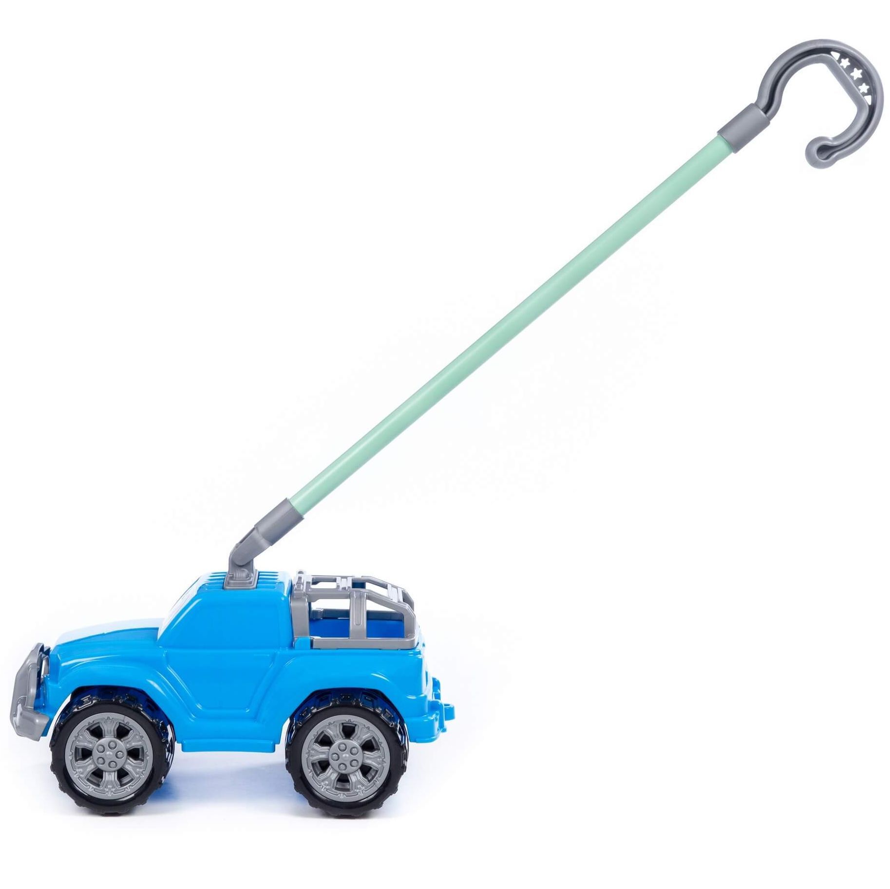 Игрушка-каталка машинка с глазками Дени с ручкой высота хвата 40 см джип голубой