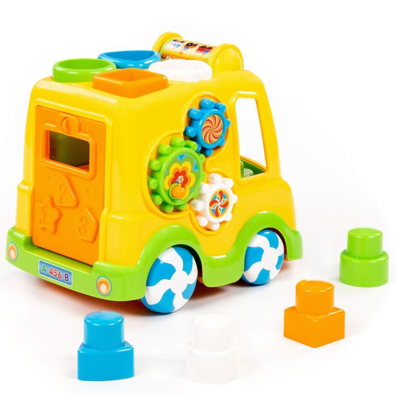 Игрушка машинка с вращением глазок - развивающий центр моторики для малышей желтая - 25 см