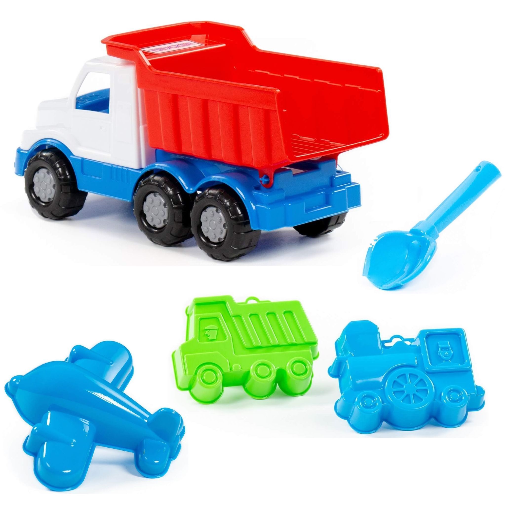 Набор для песочницы с формочками и самосвалом 26,5 см - песочный набор для мальчика бело-синий