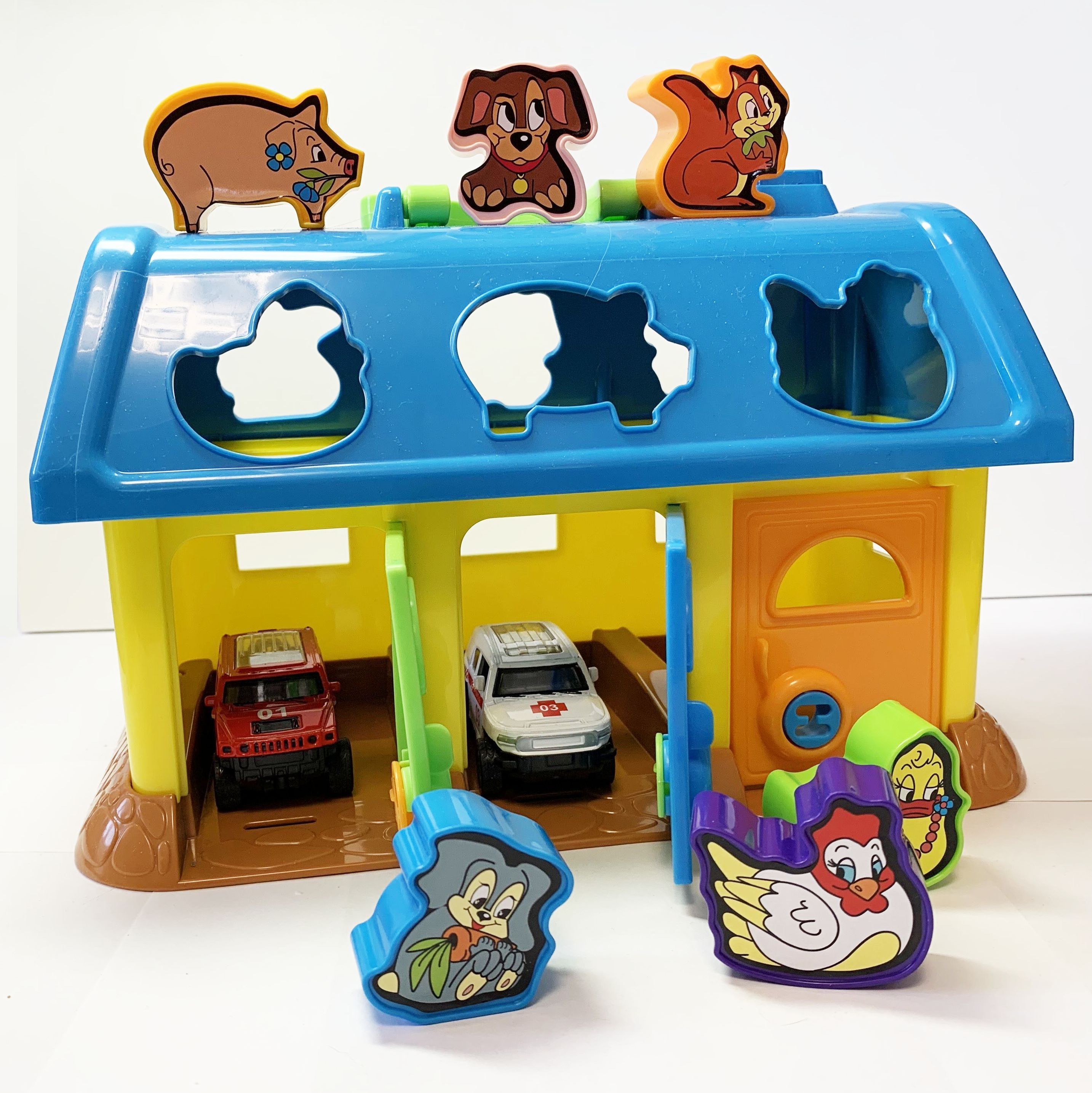 Набор 2 в 1- гараж с 2-мя машинками и домик сортер Полесье