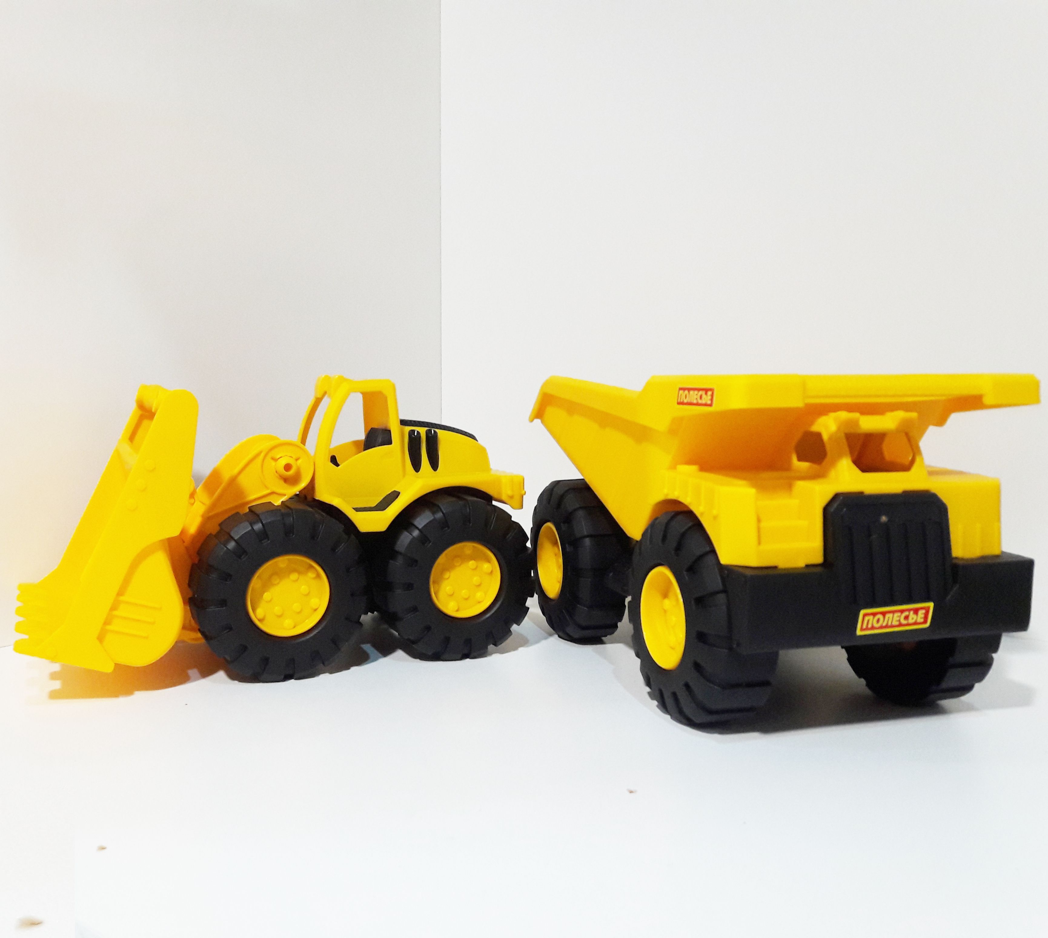 Набор 2-х машин "Строительная техника" для песочницы 26 см  Полесье  самосвал, трактор бульдозер колесный
