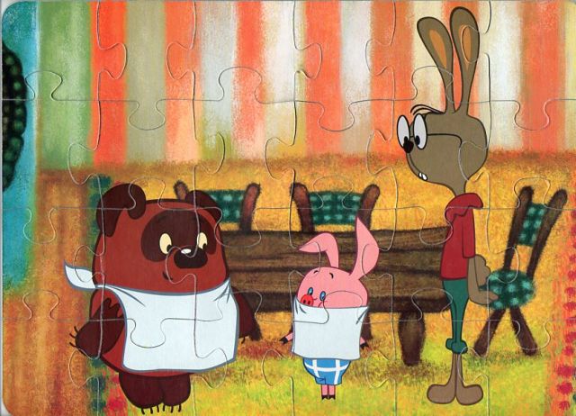 Мягкие пазлы. Мульт пазлы Винни Пух в гостях у кролика.
