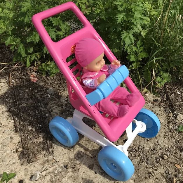 Большая прогулочная коляска для кукол розово-голубая