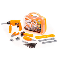 Набор инструментов для мальчика - игрушка Полесье 20 эл. с дрелью-перфоратором с механическим вращением сверла в чемодане юного мастера