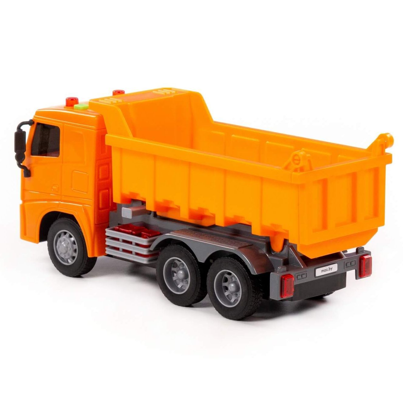 Игрушка машинка грузовик для ребенка самосвал МАЗ инерционный ход, свет, 4 звука - 27 см оранжевый
