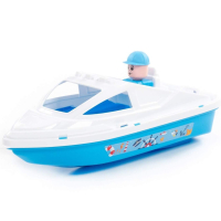 Пластмассовый катер для купания 34 см с фигуркой капитана белый