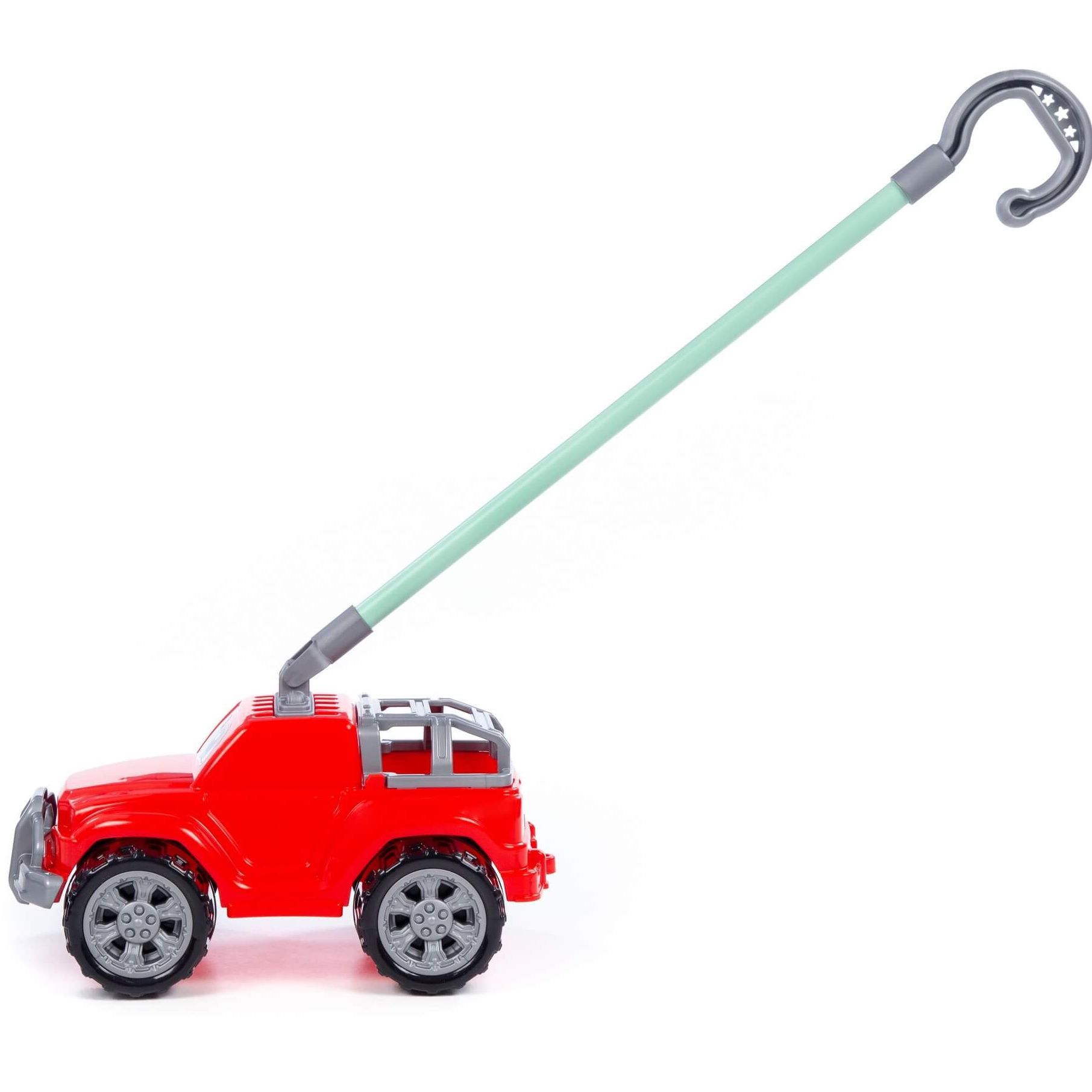 Игрушка-каталка машинка с глазками Дени с ручкой высота хвата 40 см джип красный