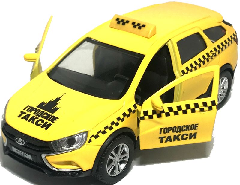 У Lada Vesta SW CROSS Такси машинки открываются две передние двери и задняя дверь багажника. igrushechnaya-mashinka-lada-vesta-sw-cross-taksi-04.jpg