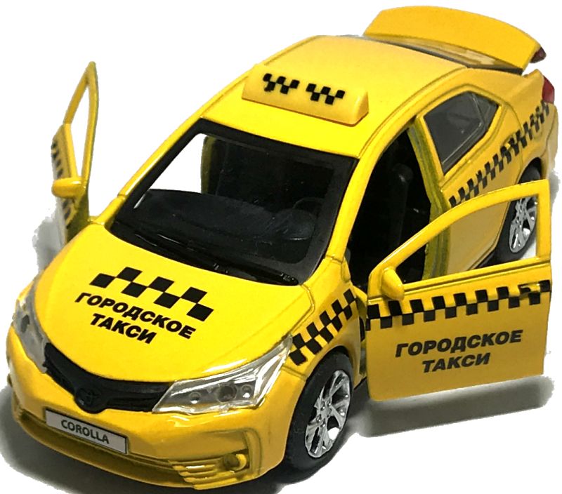 У машинки Toyota Corolla Такси открываются две передние двери и задняя дверь багажника. В багажник Toyota Corolla Такси можно положить различные предметы мини предметы. igrushechnaya-mashinka-toyota-corolla-taksi-04.jpg