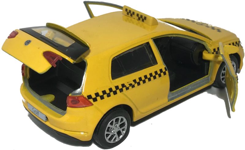 У машинки Volkswagen Golf Такси открываются две передние двери и задняя дверь багажника. igrushechnaya-mashinka-volkswagen-golf-taksi-05.jpg