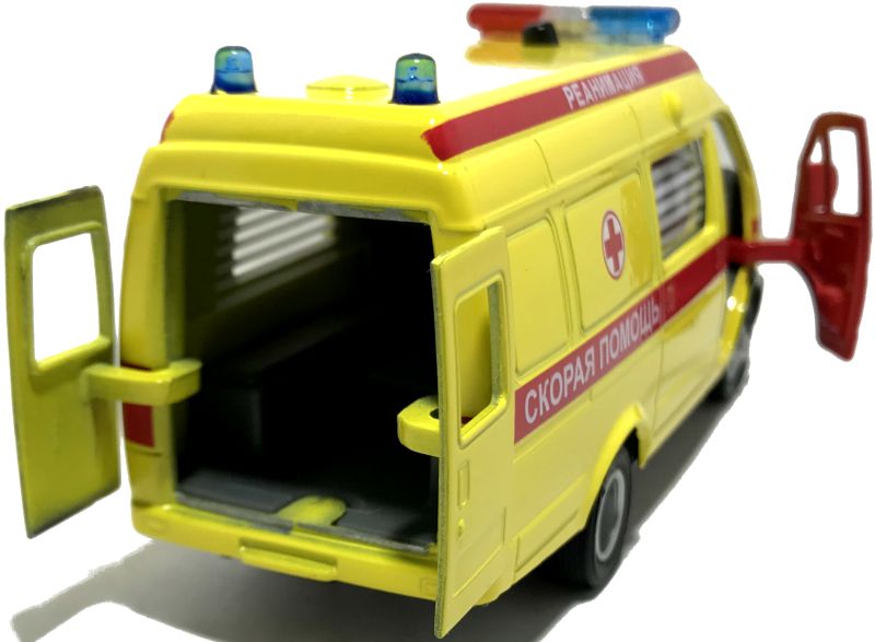 Оригинальность игрушки газели - это задние распашные двери и миниатюрные каталки-носилки в комплекте. Больничный отсек имеет длину - 8 см, высоту - 4 см, ширину - 4 см. В него можно помещать мини-человечков на носилках и перевозить как больных. Это делает игру с машинкой более разнообразной (в отличие от аналогичных машинок с кузовом без «окон и дверей»). igrushechnaya-mashinka-gazel-2705-reanimaciya-05.jpg