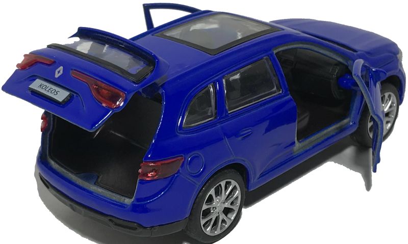 Машинка Renault Koleos с двумя открывающимися дверями и багажником. Багажник машинки очень просторный. Его глубина - 2 см, Ширина - 3,2 см, Высота - 2,2 см. igrushechnaya-mashinka-renault-koleos-sinyaya-05.jpg