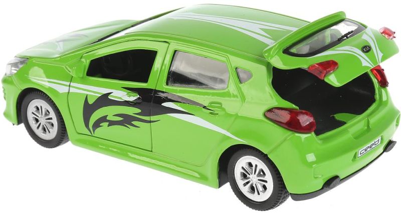 У машинки KIA Ceed открываются две передние двери и задняя дверь багажника. igrushechnaya-sportivnaya-mashinka-kia-ceed-zelyonaya-03.jpg